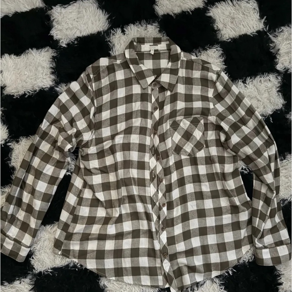 Maurices Olive Green and White Plaid Shirt